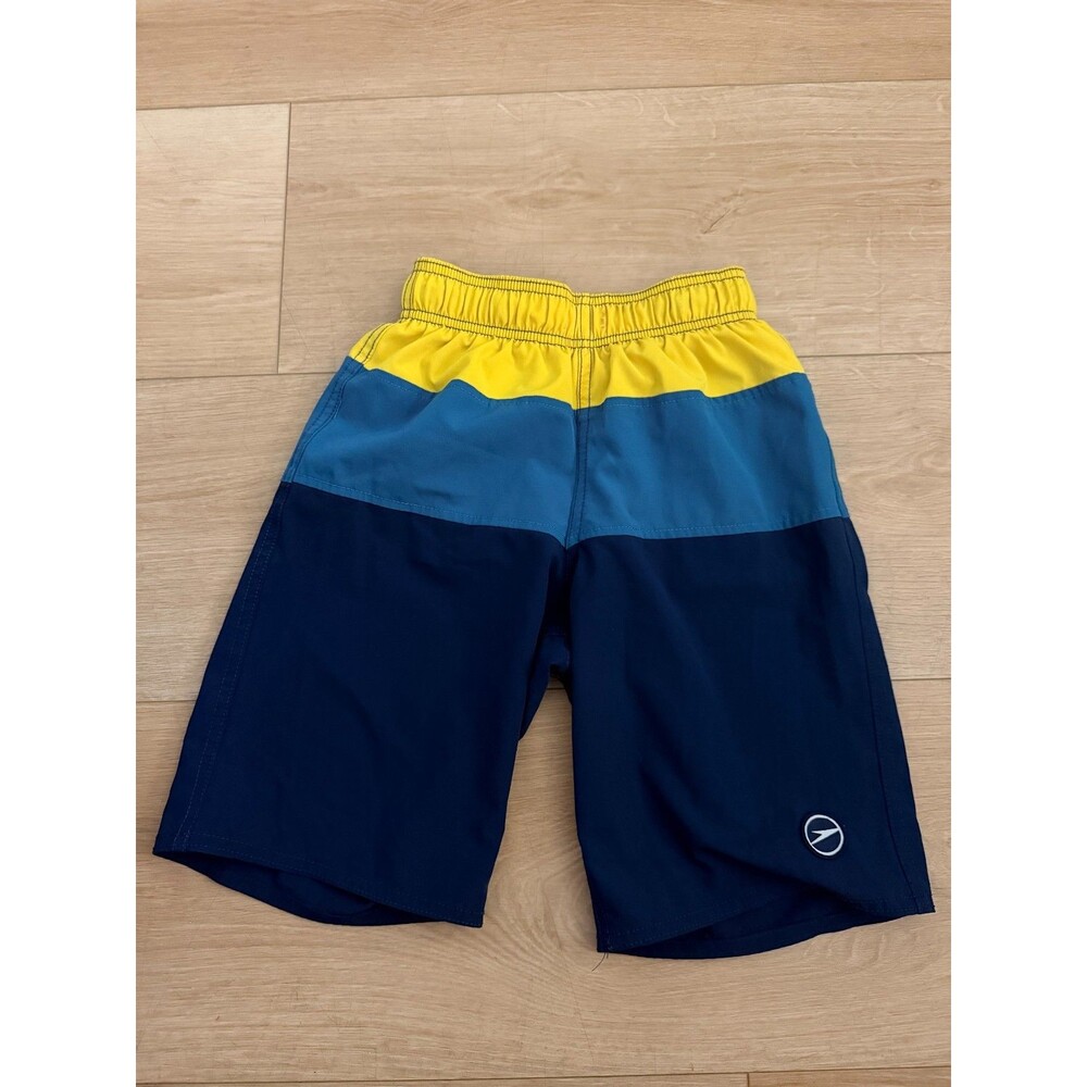 Speedo Swim Trunks Boys Size S 7/8 Blue Yellow Colorblock Board Shorts Swimwear